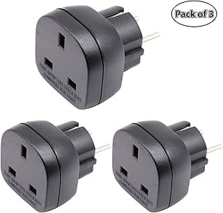 GOMMLE GOMMLE BS8546 Approved KSA/UAE/UK to EU/DE/FR Adaptor Plug, 3-Pin Electronic Appliance from KSA/UAE/UK Adapt to 2-Pin EU/Germany/France/Spain/Italy Socket with Safety Shutter (Black * 3 Pieces)