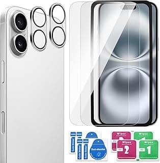 Designed for iPhone 16 Screen Protector & Camera Lens Protector, 2 Pack 9H Tempered Glass Screen Protector with Anti-Scratch Camera Lens Protector & Installation Tools for iPhone 16