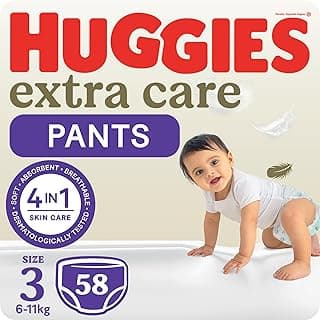 Huggies, Extra Care Culottes, Size 3 (6-11 kg), Jumbo Pack of 58 Baby Diaper Pants, Cloud Soft Waistband, Soft Pillows Absorb in Seconds, Easy & Convenient, With Extra Protection