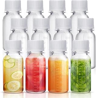 KASTWAVE Reusable Shot Bottles with Caps, 6 Pcs 2oz Small Clear Plastic Jars with Scale for Ginger Shots, Juice, Smoothies, Coffee, Milk Drinks