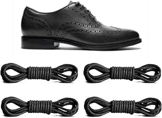 Oasisgalore 4 Pairs Round Black Waxed Shoe Laces for Shoes, Formal Cotton Shoelaces for Boots Black
