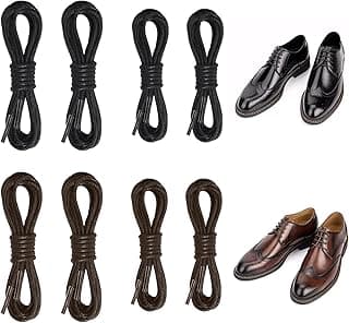 Proxima Direct 8 Pairs Waxed Round Dress Shoelaces Formal Cotton Shoes Tie Strings Replacement for Men Women Leather Shoes Martin Boots