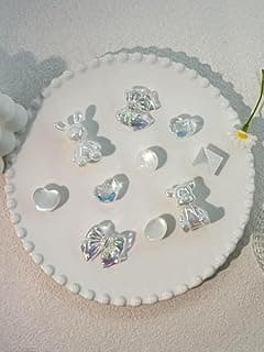 10PCS Iridescent Aurora PVC Shoe Charms for Clog Sandals – Holographic Bunny Bear Bowknot Accessories, Cute Aesthetic Gem Decor for Women & Girls