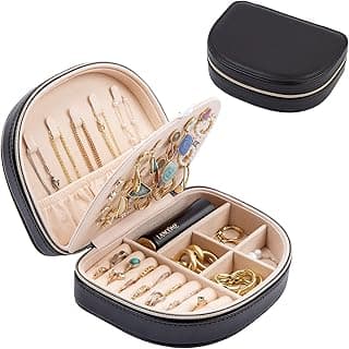ProCase ProCase Travel Size Jewelry Box, Small Portable Seashell-Shaped Jewelry Case, 2 Layer Mini Jewelry Organizer in PU Leather for Women -Black