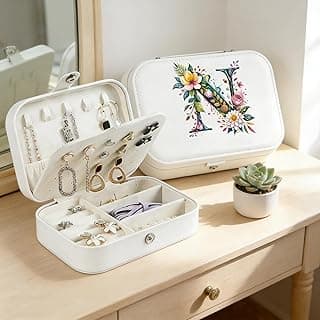 Monogram Jewelry Box Portable Print Jewelry Box, Black Compact Jewelry Box Travel Jewelry Case Travel Case Organizer Bag Storage Box Jewelry Holder For Necklace Earrings Rings Bracelet (Letter N)