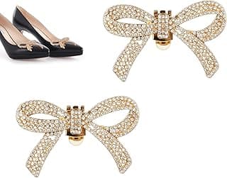 2pcs Rhinestone Shoe Clips, Detachable Crystal Buckle Shoe Clips for Women Elegant Bow Clips for Heels Shoe Charms Clips for Wedding Bridal Prom Party Daily Wearing Accessories (Gold)