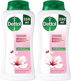 Dettol Skincare Shower Gel & Body Wash, Rose & Sakura Blossom Scent, 250ml x 2
