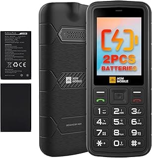 AGM M9 4G Rugged Mobile Phone, Basic Feature Cellphone, Large Button, IP68/IP69K Waterproof, Drop-Proof, Large Fonts, Fast Dialling, 3 Card Slots, FM Radio, Torch, 2 X 1000mAh Battery (M9(2*battery))