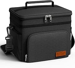 HOTOR Insulated Lunch Box for Men & Women, Leak-Proof Lunch Cooler Bag with 4 Pockets & Adjustable Strap, Medium Lunch Tote for Work, Picnic, Travel, Black, 25.0 × 17.0 × 20.0 cm