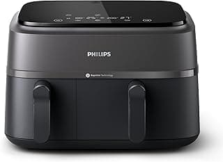 Philips Dual Basket AirFryer 3000 Series - 2750W, 9L Capacity, 2 Basket Drawers, 8 Presets Touchscreen, Black - NA350/09