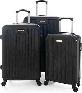 New Travel Hard Luggage Set, ABS Material, Trolley Travel Bag, Lightweight Suitcase, 3 Pieces Set Size 28/24/20 Inch BR1099/3P (Black)