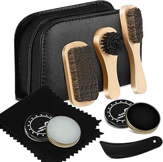 Azonee Shoe Care Kit, Azonee 7Pcs Polish & Brush Set, Includes Natural Wax Oil, Soft Brush, Polish, Scraper, Cloth