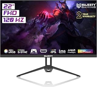 Majesty 22" FHD 1920 x 1080 Gaming Monitor | IPS | 120Hz (Overclocking up to 120Hz) | 1ms | HDR | 100% sRGB | G-SYNC & FreeSync | Built-in Speakers | HDMI & VGA | VESA