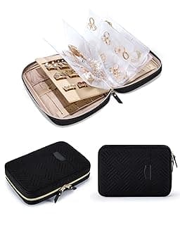 Aputue Aputue Jewelry Travel Organizer Case, Black Transparent Zippered Storage Book with Multiple Compartments, Perfect for Necklaces, Earrings, Rings and Bracelets While Traveling