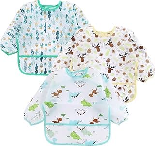 PandaEar PandaEar (3 Pack Long Sleeve Bibs| Waterproof Full Sleeve Bib for Baby Infant Toddler 6-36 Months