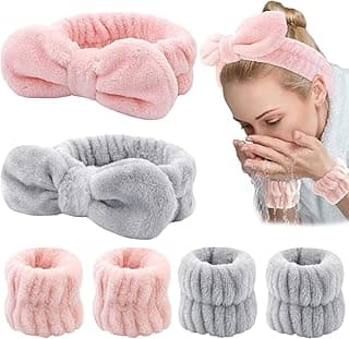 LUOLI 6PCS Headband and Wristband Set, Face Wash Headband Wrist Bands for Washing Face