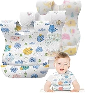 SKY-TOUCH SKY-TOUCH Disposable Baby Bibs 50pcs, Portable Waterproof Bib with Crumb Catcher for Girls and Boys, Individually Packaged Suitable for traveling and outing, Baby Bibs Travel Essential