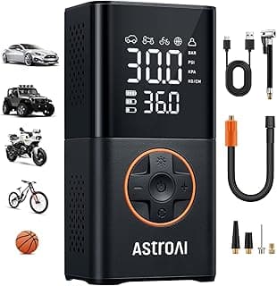 AstroAI Tire Inflator Portable Air Compressor Cordless Bike Pump with Digital Dual Values Display, 150 PSI Car Tires Pump with LED Lights Air Pump for Cars, Motorcycles, Bikes, Balls