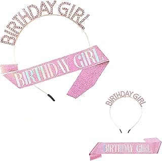 GoodTool Girl's Pink Birthday Headwear, Birthday Accessory Set, Adjustable Hair Accessory with Sparkle Design for Special Events and Celebrations