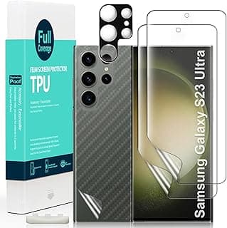 Ibywind Screen Protector For Samsung Galaxy S23 Ultra 5G(6.8 Inches),with 2Pcs Flexible TPU Film,1Pc Camera Lens Protector,1Pc Backing Carbon Fiber Film[Fingerprint Reader,Easy to install]