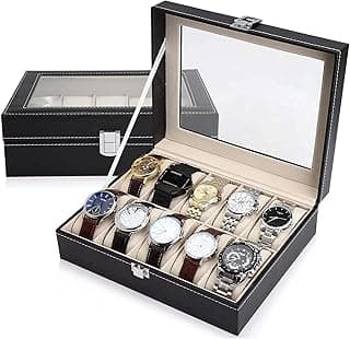 Tazweeq Tazweeq Watch Box, 10 Grids PU Leather Watch Case Holder Organizer Storage Box for Bracelet, Watches, Jewelry Display Boxes
