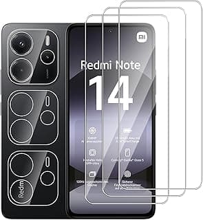 [3+3 Pack] Screen Protector for Xiaomi Redmi Note 14 4G with Camera Lens Protector,HD Clear Tempered Glass Film,9H Hardness,Scratch Resistant