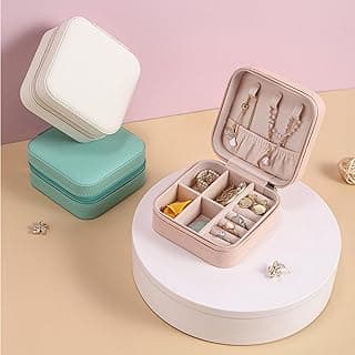 Mini Travel Jewelry Case, PU Leather Portable Storage Organizer Box for Rings, Earrings, Bracelets, Necklaces, Blue