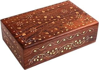 Ajuny Ajuny Gorgeous Christmas Gifts Sale Wooden Keepsake Jewellery Trinket Storage Box Organiser with Floral Brass Inlay Velvet Interior
