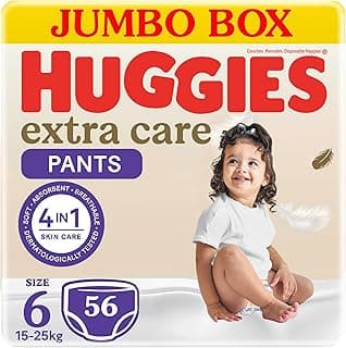 Huggies, Extra Care Culottes, Size 6 (15-25 kg), Jumbo Box of 56 Baby Diaper Pants, Cloud Soft Waistband, Soft Pillows Absorb in Seconds, Easy & Convenient, With Extra Protection