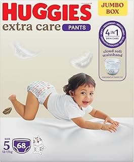 Huggies, Extra Care Culottes, Size 5 (12-17 kg), Jumbo Box of 68 Baby Diaper Pants, Cloud Soft Waistband, Soft Pillows Absorb in Seconds, Easy & Convenient, With Extra Protection