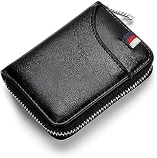 XHYSA Slim rfid wallets for men, genuine leather card holder zipper card case black