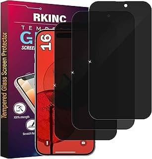 RKINC Screen Protector [3-Pack] for iPhone 16, Privacy Tempered Glass Film Screen Protector, [Anti Spy][Anti-Scratch][Bubble-Free]
