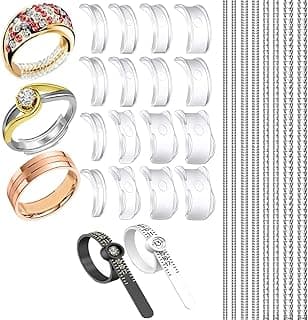 [Upgrade] 31 Pcs Ring Size Adjuster with Ring Size Measuring Tool for Loose Rings, Plug-in Invisible Ring Spiral, Fit Any Rings Sizes