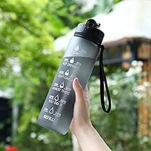 Water Bottle 1L / 32oz with Motivational Time Marker Straw Strainer Tritan Plastic BPA Free Sport Water Bottles for kids Fitness Gym Office Outdoor Sports and Exercise | Leak Proof (Black)