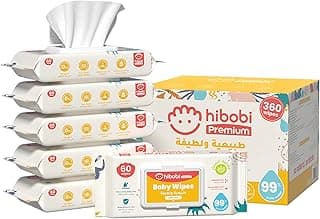 hibobi 99% Pure Water Baby Wipes With Aloe, Gentle Cleansing Baby Wipes, 6X60, 360 Baby Wet Wipes(6 Packs)
