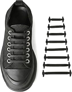 16 Pcs No Tie Shoelaces Men Women Elastic Tieless Shoe Laces for Sneakers, Easy Installation, Black/White