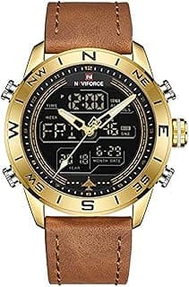 Naviforce Leather Analogue - Digital Men's Watch (Gold Dial Brown Colored Strap)