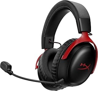 HyperX Cloud III S – Wireless Gaming Headset for Multi-Platform, 2.4GHz, Bluetooth, Battery Life up to 120 Hours 2.4GHz / 200 Hours Bluetooth, 53mm Angled Drivers, 10mm Detachable Mic, Black-Red