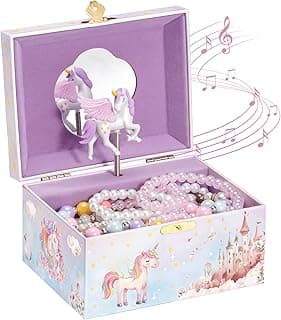 ProCase ProCase Unicorn Jewelry Box for Girls, Kids Musical Jewelry Boxes with Spinning Unicorn Doll, Birthday Gifts for Little Girls Children Toddler Ages 3 4 5 6 7 8 -Pink (Box Only)