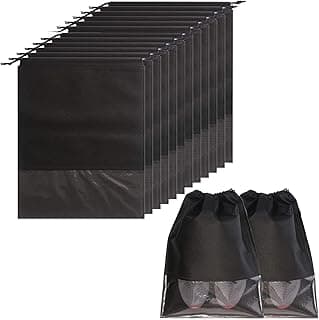 Buring 12 Pcs Black Travel Shoe Bags Non-woven With Rope For Men And Women Large Shoes Storage Packing Pouch Organizers With Window