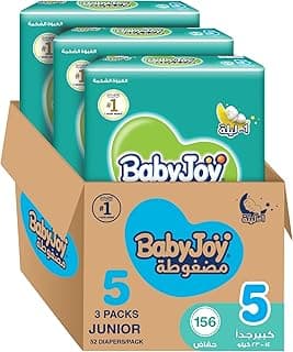 BabyJoy Compressed Diamond Pad Diaper, Size 5, Junior, 14-23 Kg, Mega Box, 156 Diapers