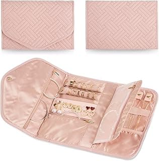 Bukela Bukela Travel Jewelry Organizer Bag Anti-Tangle Foldable Small Jewelry Roll Travel Case Accessory for Necklaces, Earrings, Rings, Bracelets, Watches, Pink