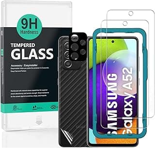 Ibywind [Pack of 2] Screen Protector for Samsung Galaxy A52s 5G/A52 5G/4G,with Metal Camera Lens Protector,Back Carbon Fiber Skin Protector,Including Easy Install Kit