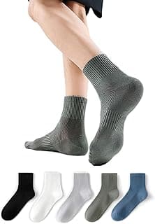infino Men's Mid-Crew Cotton Socks with 10A Antibacterial & Breathable Mesh - 100% Cotton, Seamless Toe Design for All-Day Comfort (5-Pack, Assorted Colors)