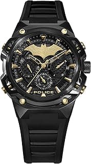 Police Crusader Black Dial Silicone Strap Multifunction Watch Set for Men, 46mm