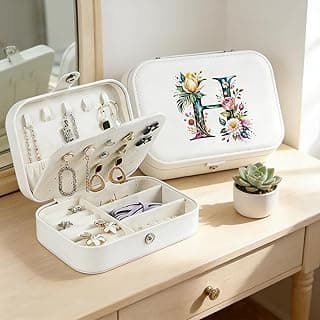 Monogram Jewelry Box Portable Print Jewelry Box, Black Compact Jewelry Box Travel Jewelry Case Travel Case Organizer Bag Storage Box Jewelry Holder For Necklace Earrings Rings Bracelet (Letter H)
