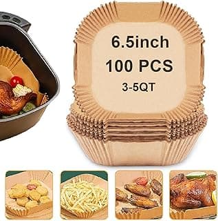 TOGOO Air Fryer Liners Disposable, 100PCS Non-Stick, Oil-Proof, Water-Proof, Food Grade, 6.5 inch