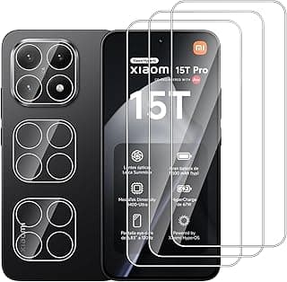 [3+3 Pack] Screen Protector for Xiaomi 15T with Camera Lens Protector,HD Clear Tempered Glass Film,9H Hardness,Scratch Resistant