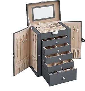 SONGMICS SONGMICS 6 Tier Jewellery Box with 5 Drawers Large with Mirror Inside Key Lock Jewellery Box Gift for Watches JBC152G01