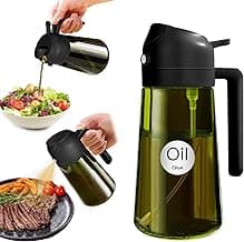 YARRAMATE 470ml Light-Blocking Dark Oil Sprayer for Cooking, 2 in 1 Olive Oil Dispenser Bottle for Kitchen, Premium Green Glass Oil Bottle, Food-Grade Oil Mister for Air Fryer, BBQ (Black)